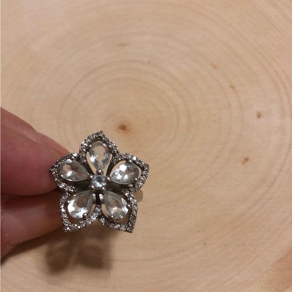 Sterling Silver Aquamarine flower ring 5 - Picture 2 of 7